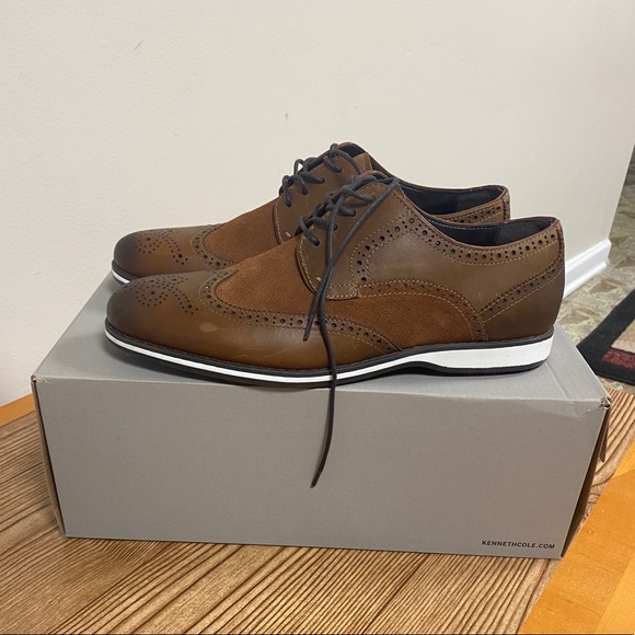 Kenneth Cole Mens Weiser Wingtip Brown Oxfords - Picture 4 of 6